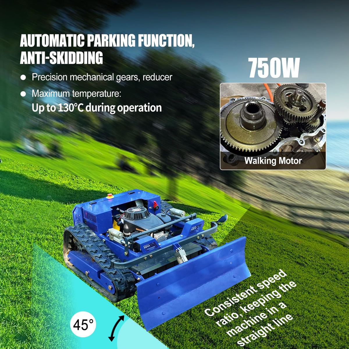 Robot Cortacesped,Cortadora de césped con Control Remoto sobre orugas – Equipado con una Cuchilla de Nieve – 4 x 4 híbrido Aceite-Electricidad – para Terreno accidentado y desmacheado