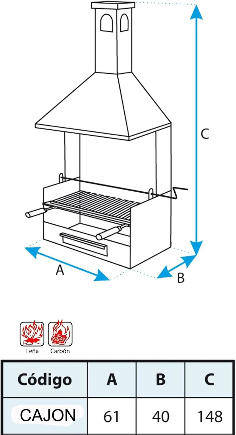 Imex El Zorro – Barbacoa Chimenea con Bandejas Metálicas | 61x40x217 cm | Acero Reforzado con Parrilla Inoxidable y Chimenea Evacuadora | Ideal para Jardines, Patios y Terrazas
