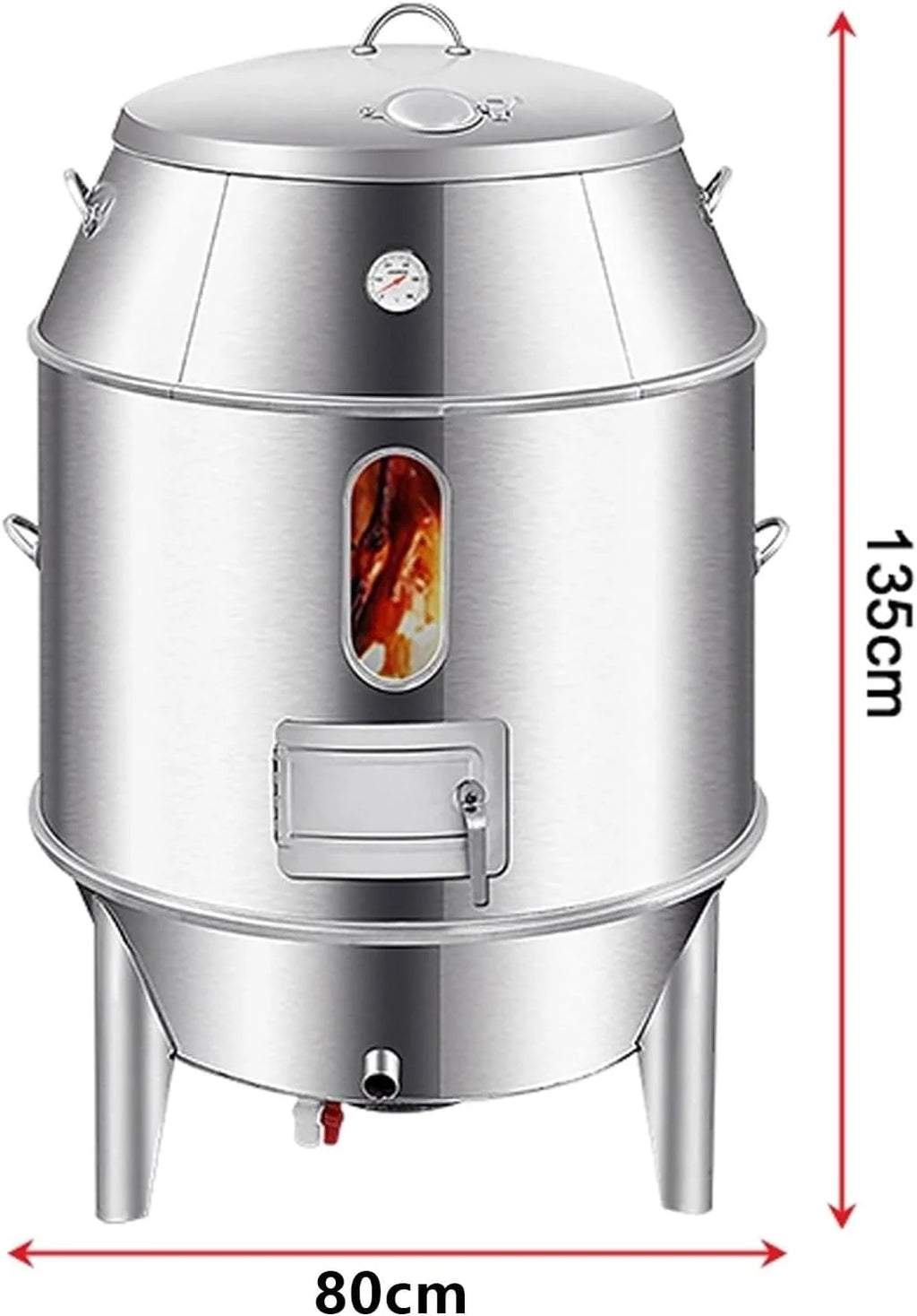 Ahumador Asador Barril Gran Capacidad Fabricado en Acero Inoxidable Totalmente Lavable Horno Circular Colgante De 360° Con Termómetro Y Puerta Central Barbacoa Portatil