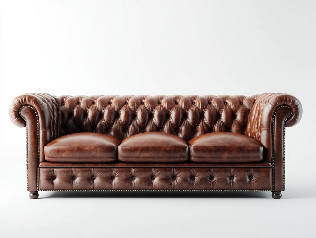 Sofa 3 plazas cuero sintetico 210x90x75 cm - marron oscuro - capitone clasico estilo chesterfield