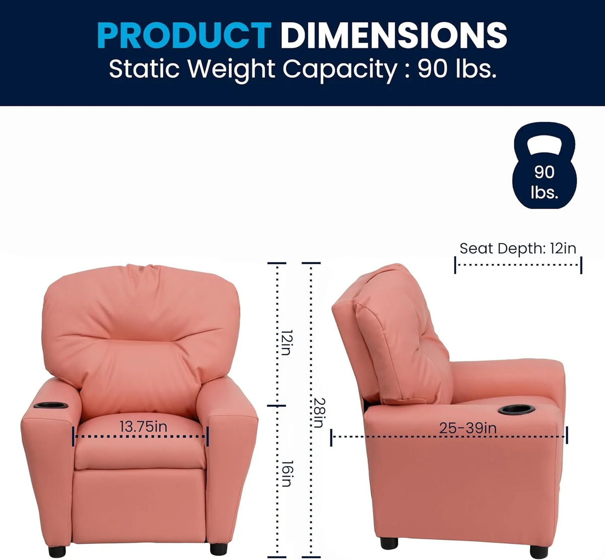 Flash Furniture Współczesny leżak dziecięcy z uchwytem na kubki, drewno, beżowy winyl, 66,04 x 53,34 x 53,34 cm