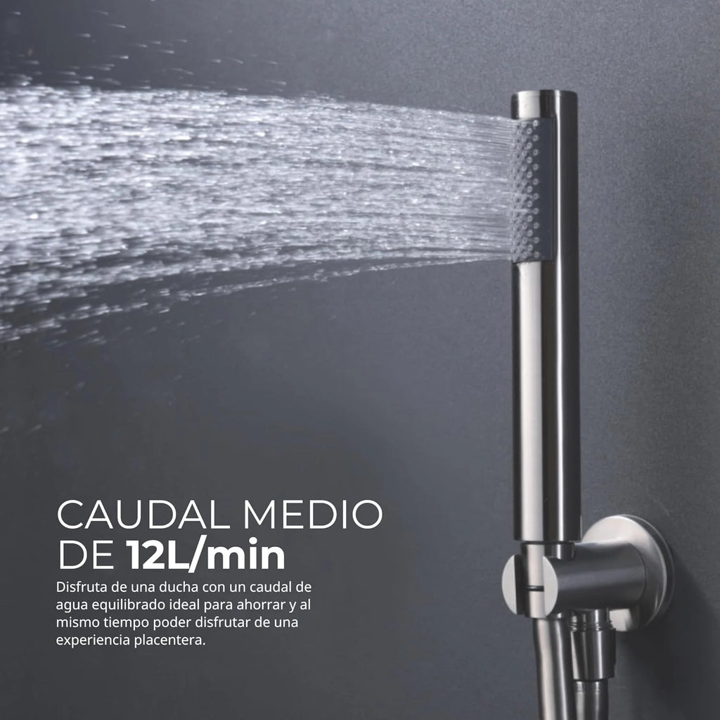 IMEX - Ducha Exterior Pared Acero Inoxidable | Ducha de Jardín Empotrable Exterior para Pared de Acero S.316 | Conjunto de Grifería con Agua Fría y Caliente para Piscina con Alcachofa | Serie Moscú
