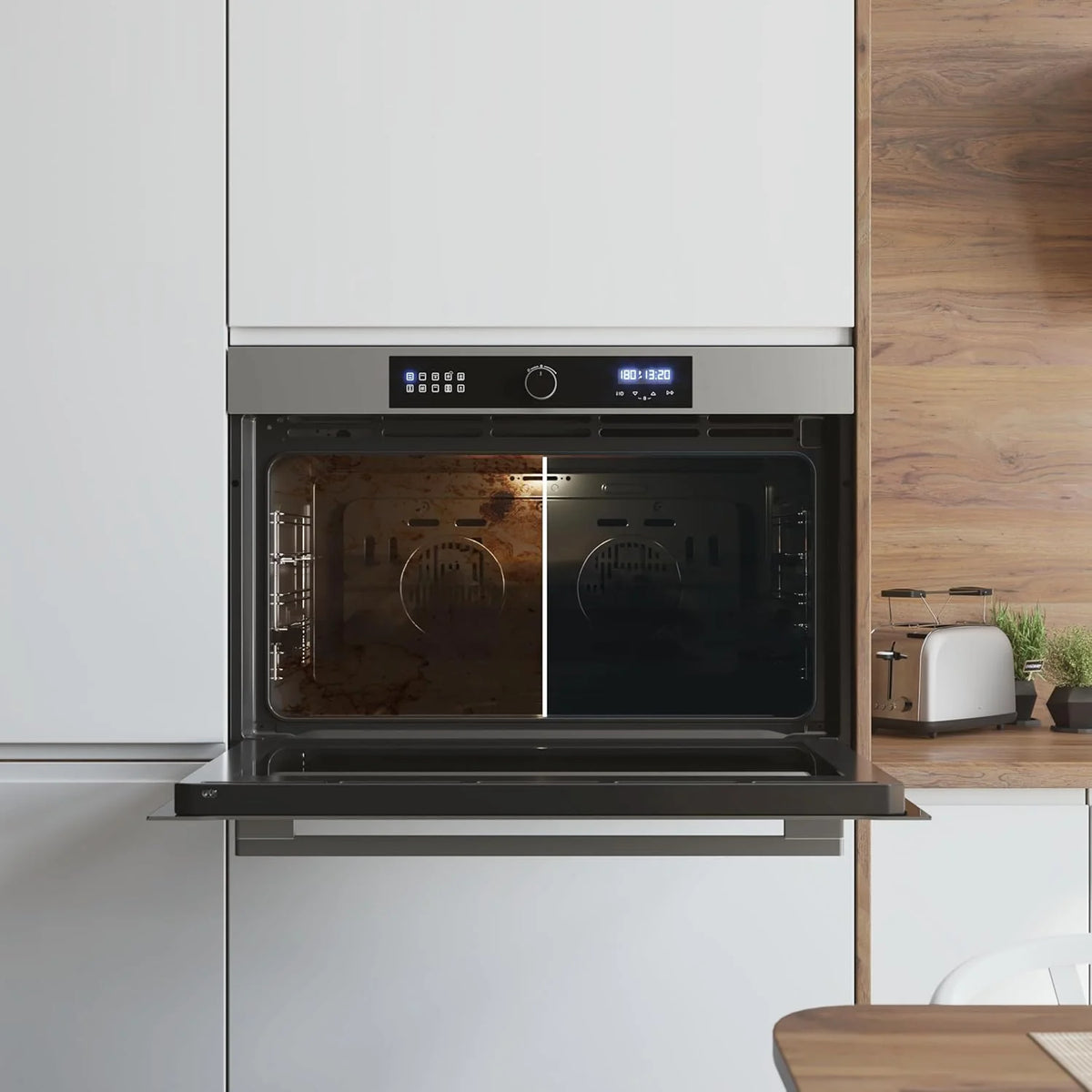 Cecotec Horno Integrable Multifunción Bolero Hexa AF319000 Inox A 3800W, 133L de Capacidad, 11 Funciones con Airfryer Master, Pizza Master, Steam Asisst, Steam EasyClean, 3D Cooking, Defrost