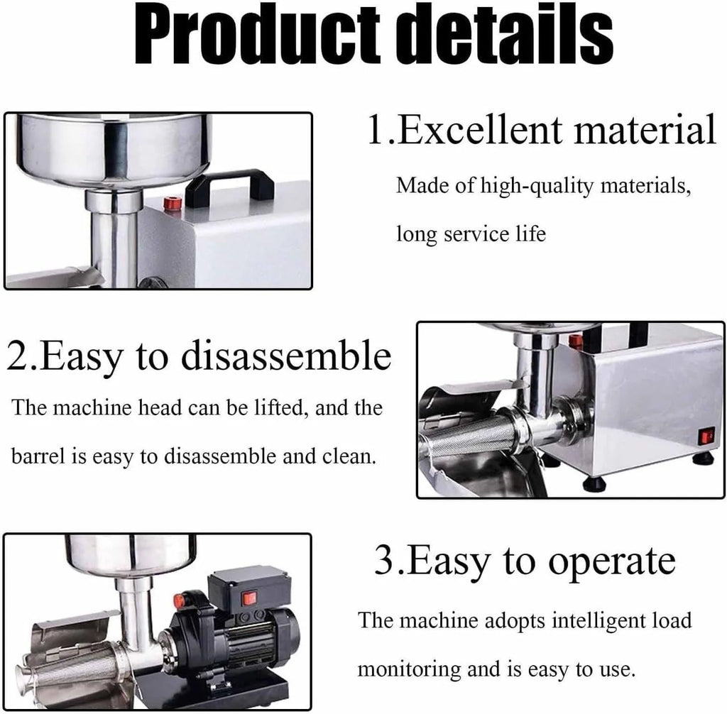 Fresadora de tomate comercial, alimentos de acero inoxidable de 450 W, máquina for hacer salsa prensada, máquina exprimidora de salsa de tomate for salsa de fresa y arándano