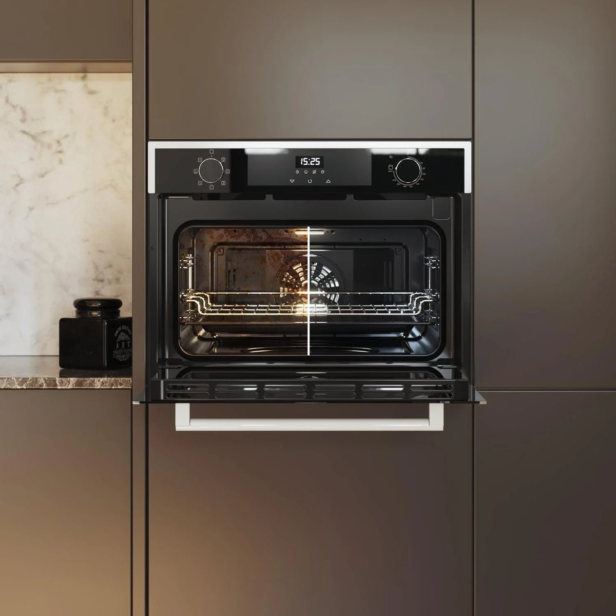 Cecotec Horno Integrable 45cm Alto Multifunción Bolero Hexa M224500 Edge A. 2600W, 53L Capacidad, 7 Funciones, Grill, Fan Assisted Grill, Convección, Defrost, Steam Base X2, Steam EasyClean, Vapor