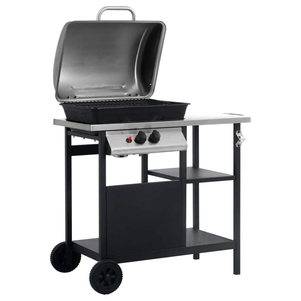 Barbacoa Portátil De Gas Con Mesita 3 Estantes Negro Y Plateado Vidaxl