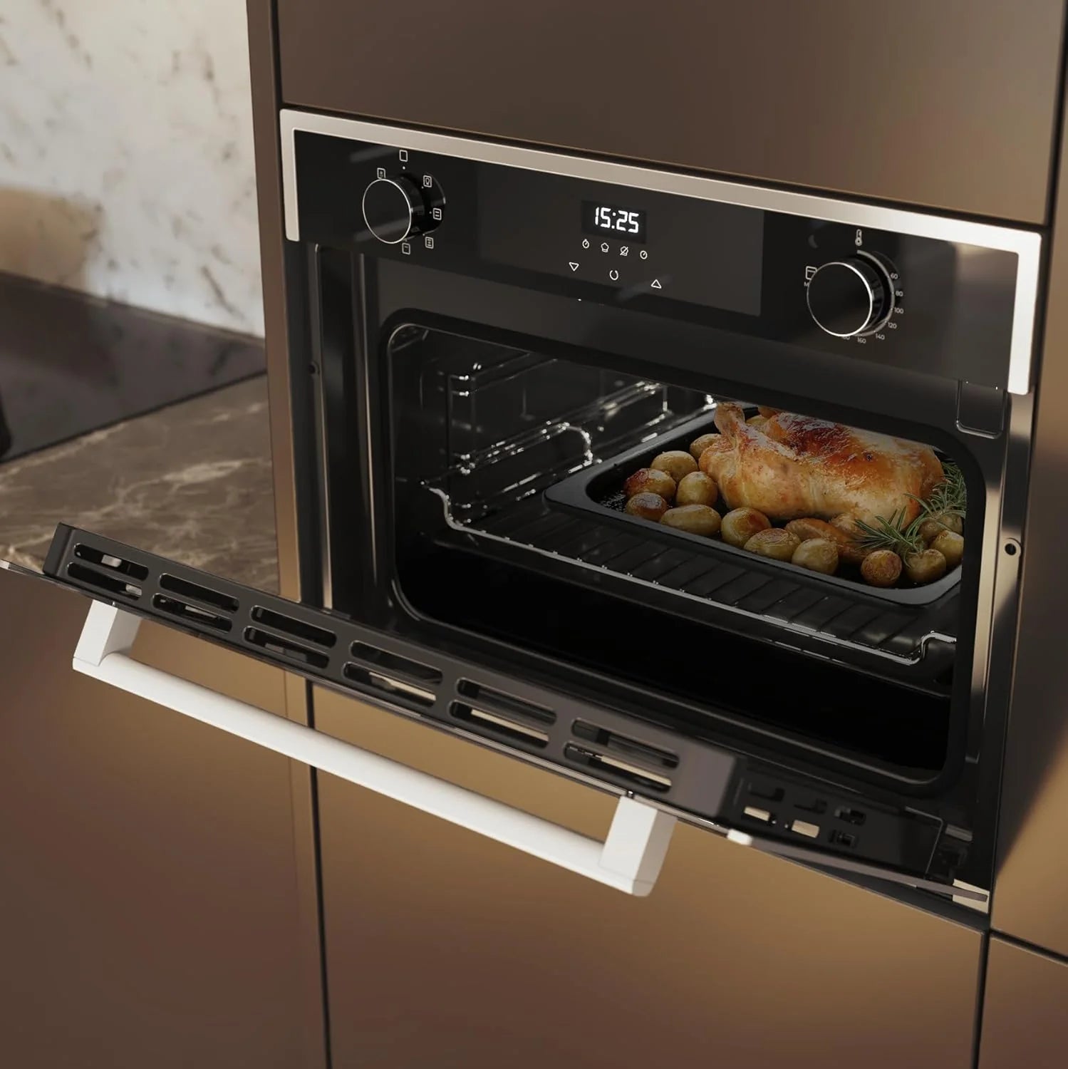 Cecotec Horno Integrable 45cm Alto Multifunción Bolero Hexa M224500 Edge A. 2600W, 53L Capacidad, 7 Funciones, Grill, Fan Assisted Grill, Convección, Defrost, Steam Base X2, Steam EasyClean, Vapor