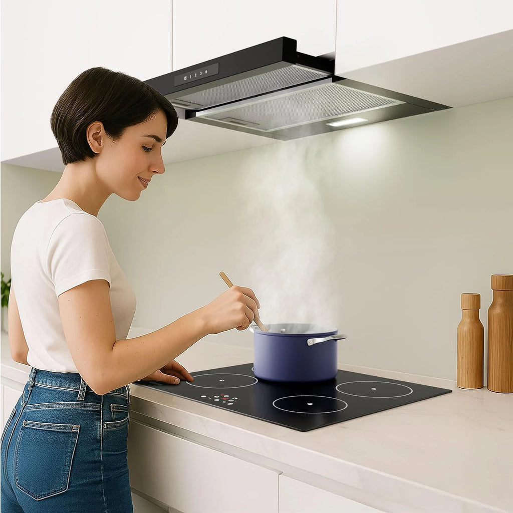 CIARRA CBCB6909A Campana Extractora Telescópica Negra Cocina 60 cm 600 m³ / h Clase A+ 3 Niveles Control Táctil Iluminación LED Filtro de Carbón CBCF055