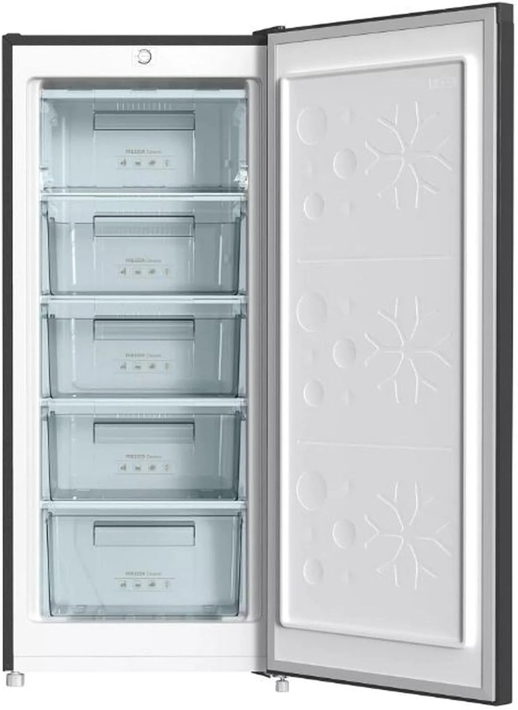 INFINITON Congelador Vertical CV-140L25XEQ, 145 Litros, E, Función Fast Freezing, Congelador 4****, cajón Flap, Tirador integrado, Puerta reversible, Inox