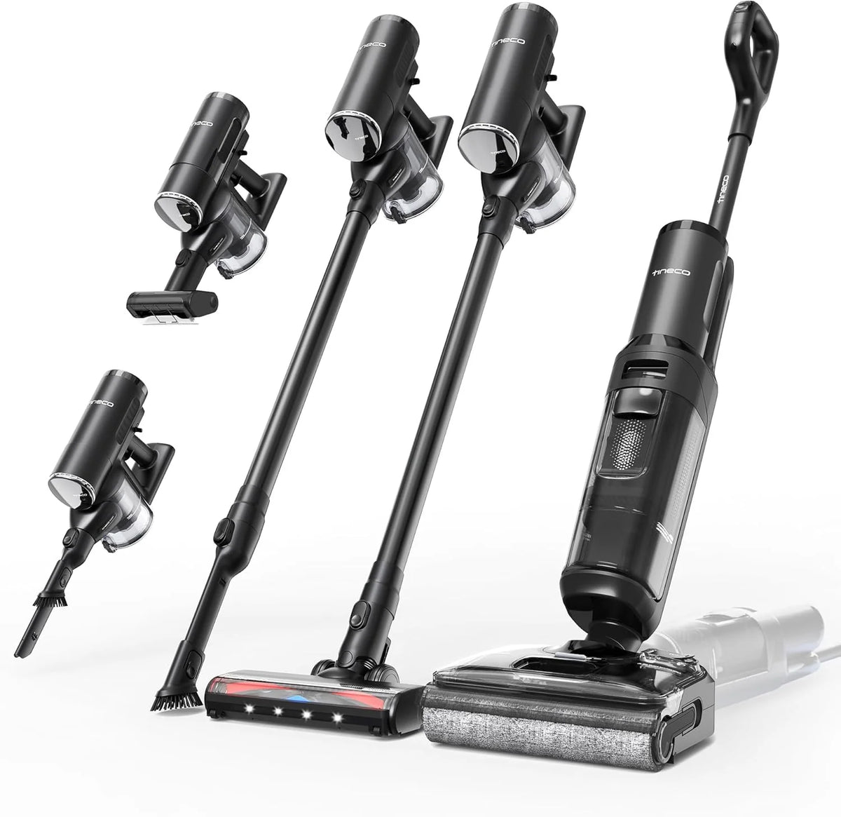 Tineco Floor ONE S7 Stretch Ultra Bezprzewodowy Odkurzacze na sucho i mokro, zapobiegająca splątaniu 180°, czas pracy 50 minut, samooczyszczanie Flashdry 85℃, dwustronne czyszczenie krawędzi
