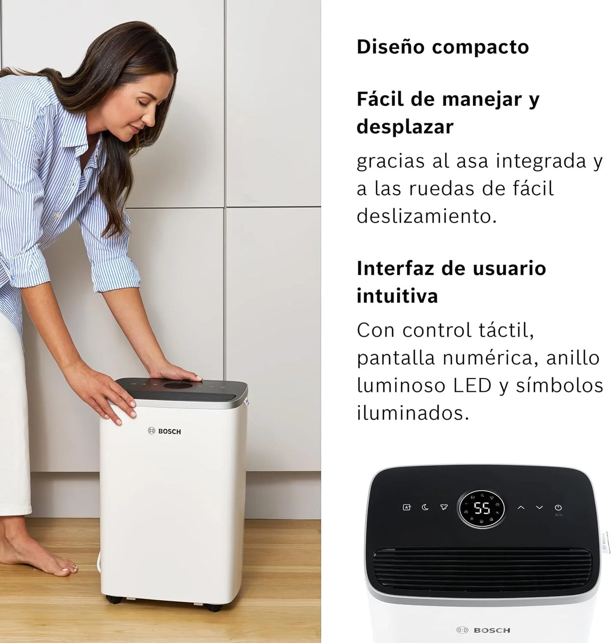 Bosch Deshumidificador Dry 4000 - Fácil. Eficiente. Silencioso. Para tu Hogar y Dormitorio - Para Habitaciones de hasta 33 m² - Secado Rápido para tu Colada