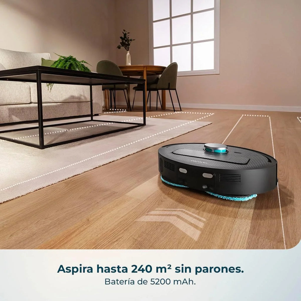 Cecotec Robot Aspirador y Friegasuelos con Base de Autovaciado y App Conga X50 X-Treme. Navegación Láser, Mapeo Interactivo, 15000Pa, Autonomía 240mins, Mopas Elevables, Base con 3 Depósitos