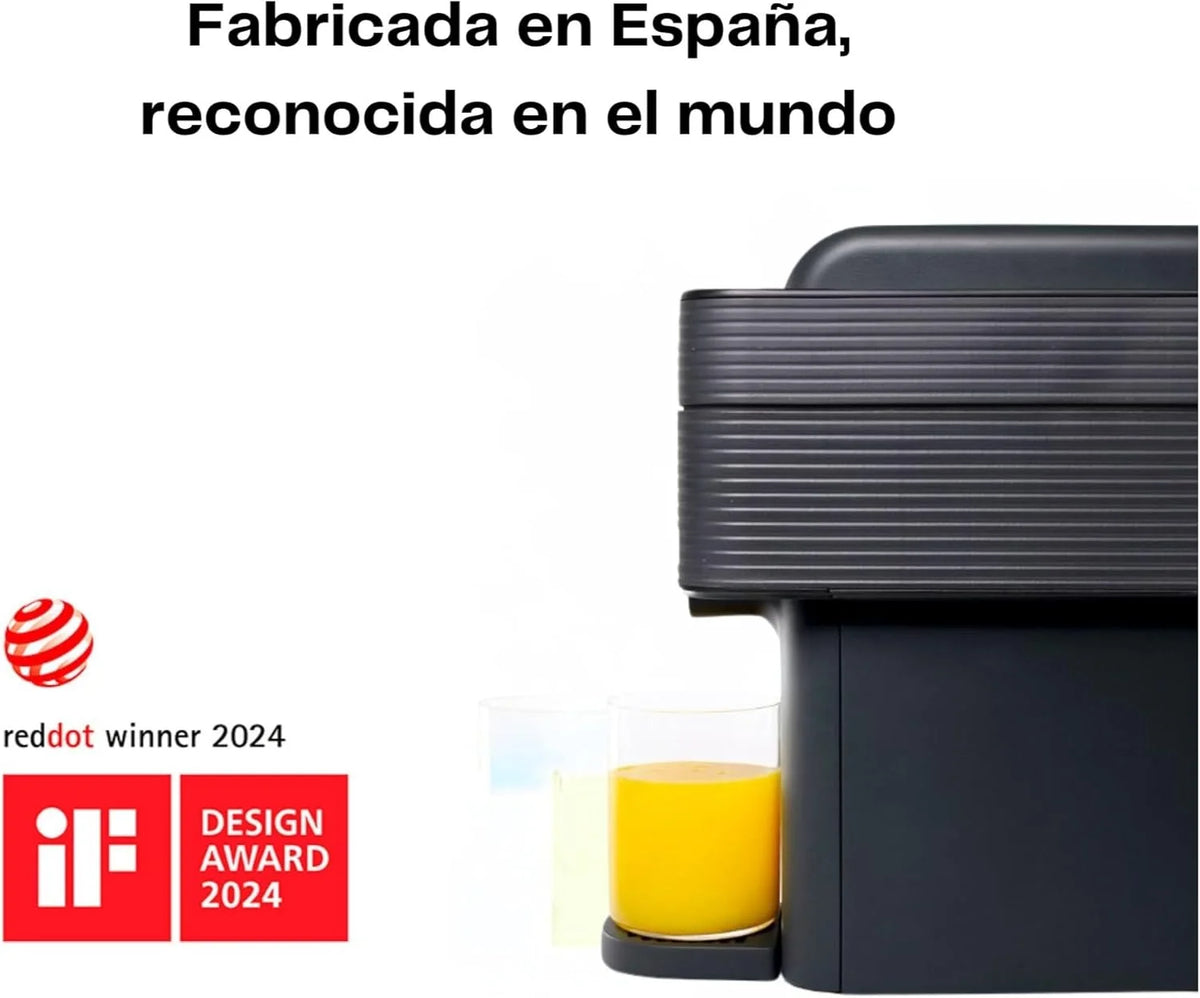 One exprimidor de naranjas electrico automatico | Tu zumo listo en menos de un minuto con solo pulsar un botón - orange juicer machine hecha en España | Más Rápida. Más Limpia. Mejor (NEGRO)