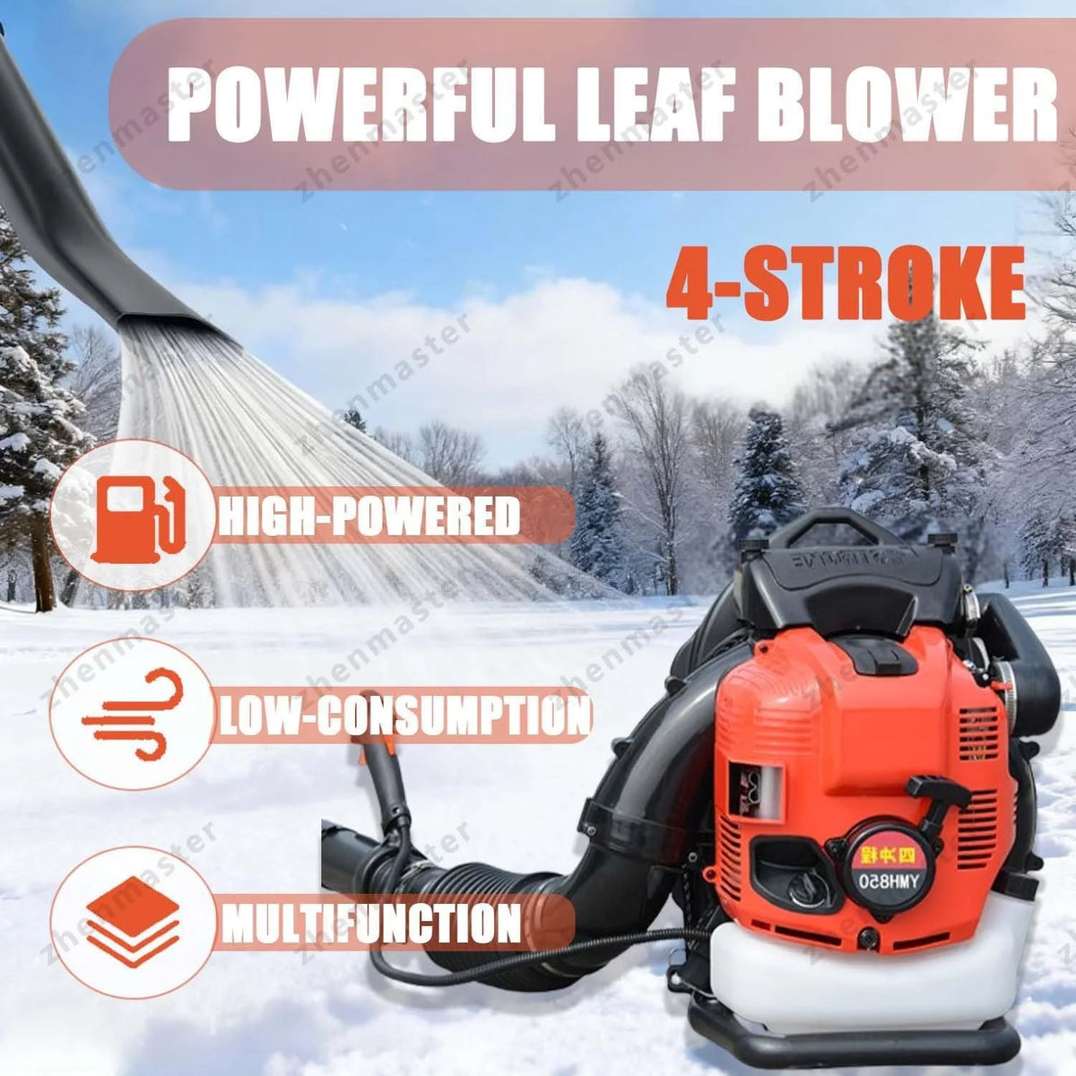 Soplador Gasolina 4 Tiempos Mochila 1000cc, Motor 12 HP, Depósito 2.0L, 10000 RPM, Potente Y Silencioso para Hojas, Nieve, Jardín, Patio Y Uso Profesional Residencial(Red)