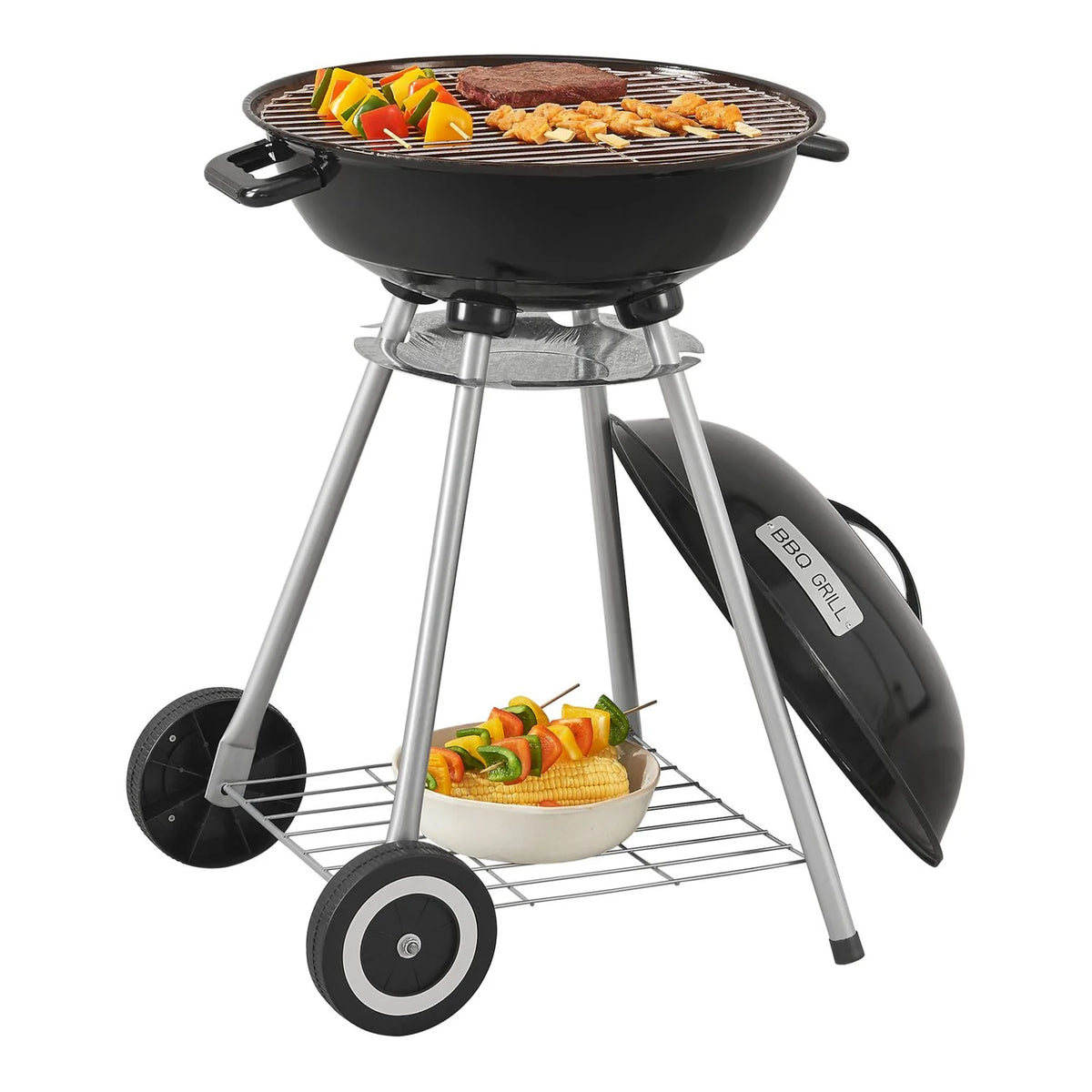 Barbacoa Redonda De Carbón Apricena Con Tapa 80x49x47cm - Negro [casa.pro]