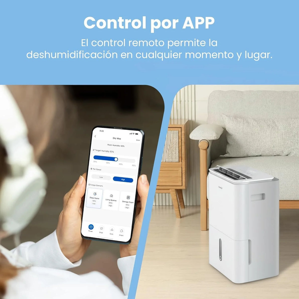 COMFEE' Deshumidificador de Humedad 16L Silencioso | WiFi/App, Modo Secado de Ropa y Auto Antihumedad, Purificador Eléctrico Antibacterias, moho y Condensación | Ideal en habitaciones hasta 45m2/120m3
