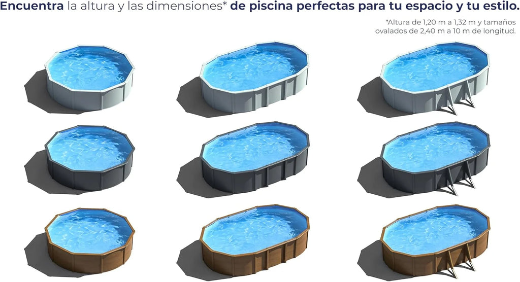 Gre KIT240GF Piscina de Acero Elevada, Redonda con Aspecto Acero Grafito, Piscinas Desmontables para Jardín, 240 x 120 cm, Kea