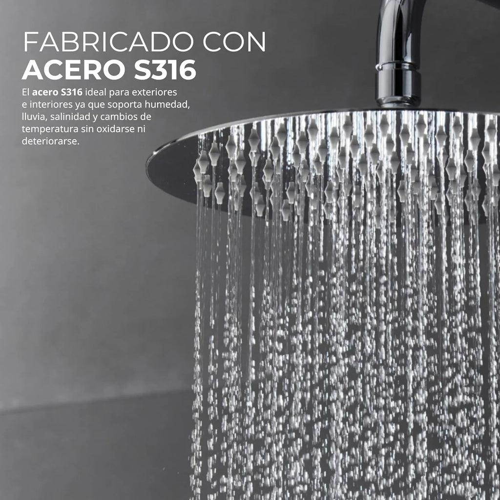 IMEX - Ducha Exterior Pared Acero Inoxidable | Ducha de Jardín Empotrable Exterior para Pared de Acero S.316 | Conjunto de Grifería con Agua Fría y Caliente para Piscina con Alcachofa | Serie Moscú