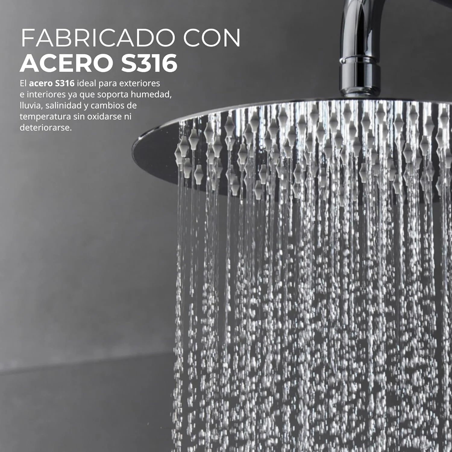 IMEX - Ducha Exterior Pared Acero Inoxidable | Ducha de Jardín Empotrable Exterior para Pared de Acero S.316 | Conjunto de Grifería con Agua Fría y Caliente para Piscina con Alcachofa | Serie Moscú