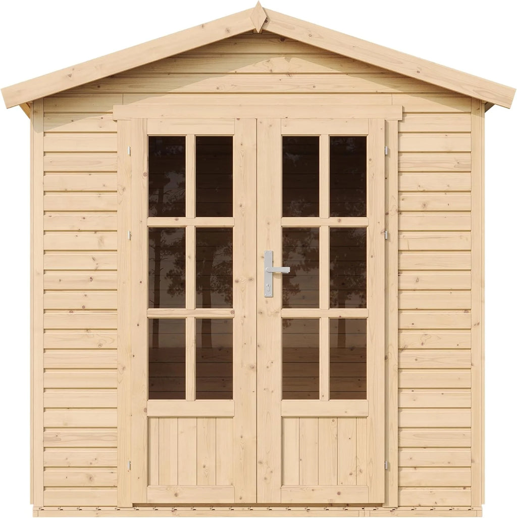 Caseta de Jardín de Madera con Tejas bituminosas Gris A233 x P222 x A233 cm, Oficina Caseta de Madera con Piso, Ventana, Puerta Doble, Cabaña de Jardín, Taller o Estudio de Jardín TIMBELA M351FB