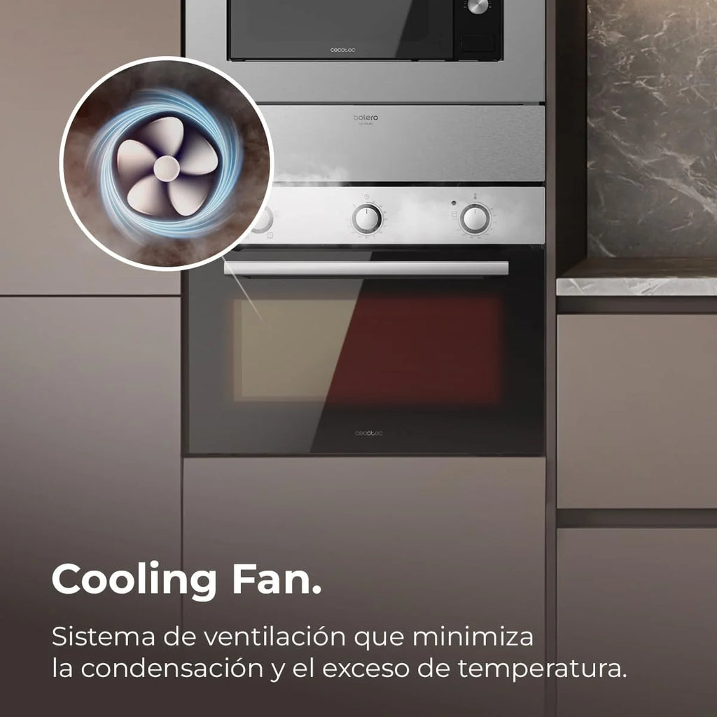 Cecotec Horno Integrable 45cm Alto Convencional Bolero Hexa C134500 Inox A. 2600W, 56L de Capacidad, Bajo Consumo, 4 Funciones, Temporizador, Limpieza de Vapor, Cocción de Vapor