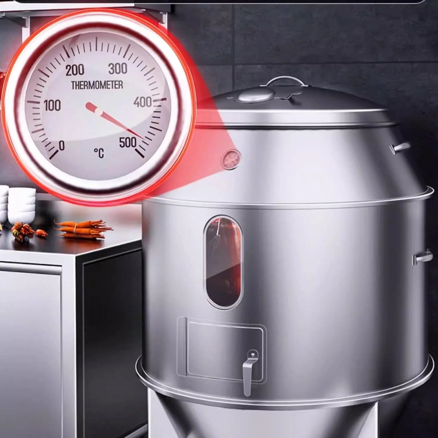 Ahumador Asador Barril Gran Capacidad Fabricado en Acero Inoxidable Totalmente Lavable Horno Circular Colgante De 360° Con Termómetro Y Puerta Central Barbacoa Portatil
