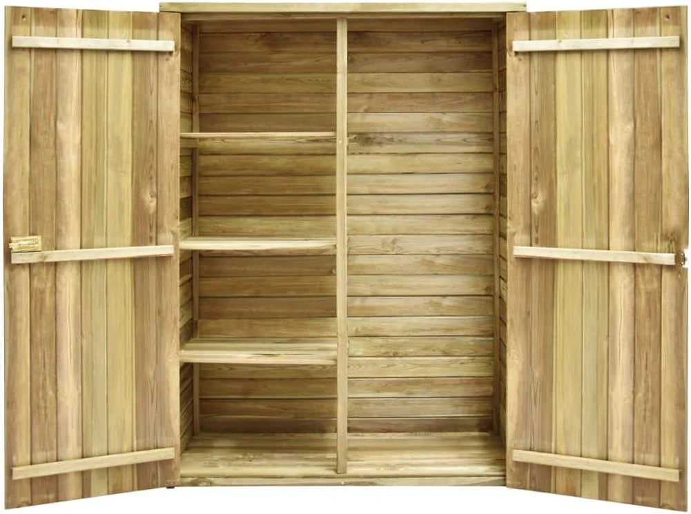 Tidyard Caseta Herramientas Jardín 4 Estantes de Apoyo Gabinete Caseta Herramientas Cobertizo Armario Exterior Madera Jardín Pino Impregnada 123 x 50 x 171 cm