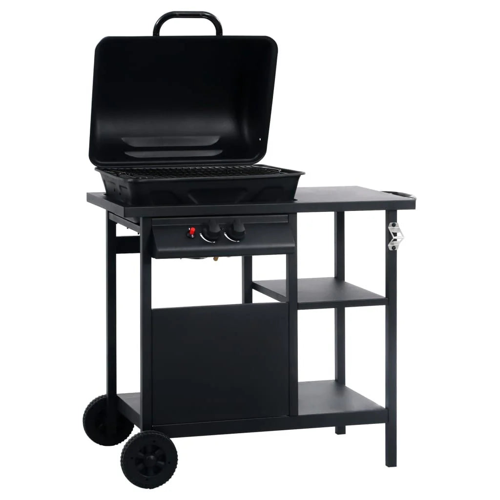 Barbacoa Portátil De Gas Con Mesita De 3 Estantes Negro Vidaxl