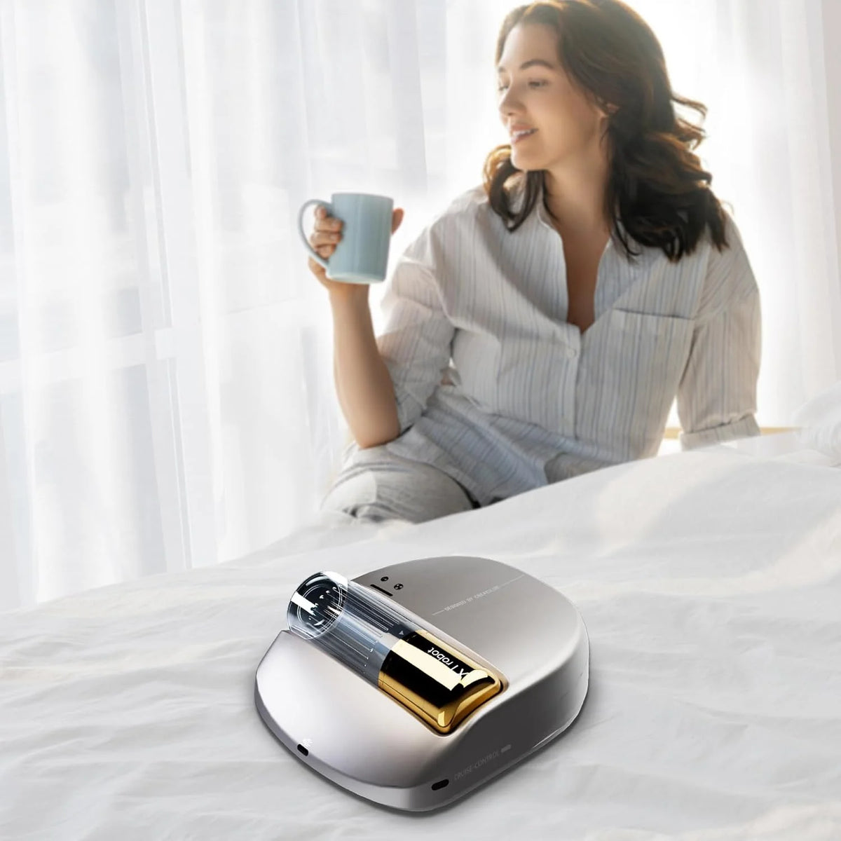 Robot X1, Aspirador de Acaros, Navegación Inteligente, Limpieza Automática de Cama, Manos Libres, Detección de Bordes, Cuatro Modos de Limpieza, 55dB Silencioso, Succión de 14AW
