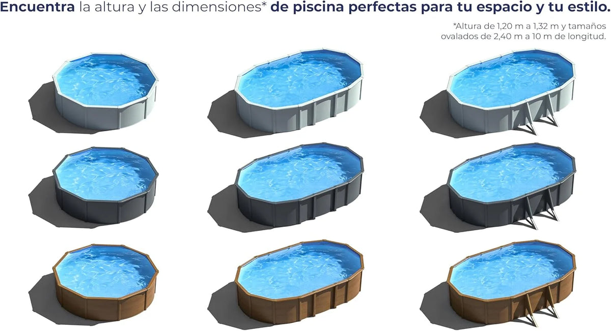 Piscina de Acero Elevada,Redonda con Aspecto Acero Blanco. Piscinas Desmontables para Jardín 550 x 132 cm - Piscina Gre KITPROV508 Atlantis.