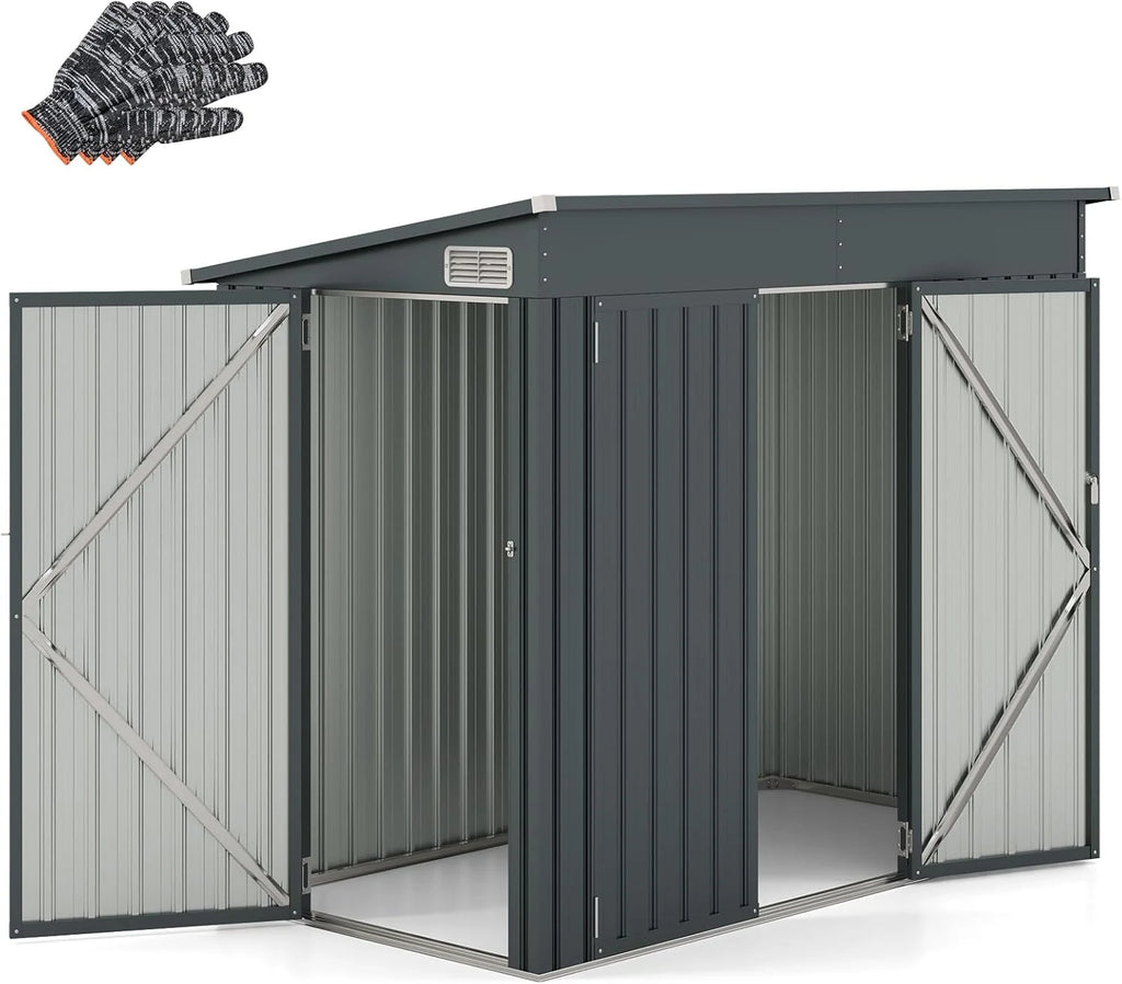 COSTWAY Caseta Jardin Exterior, 235 x 117 x 185 cm, obertizo Jardin Exterior con 2 Puertas, Techo Inclinado, Casita Organizador de Metal Galvanizado, Organizador de Herramientas para Jardín Patio