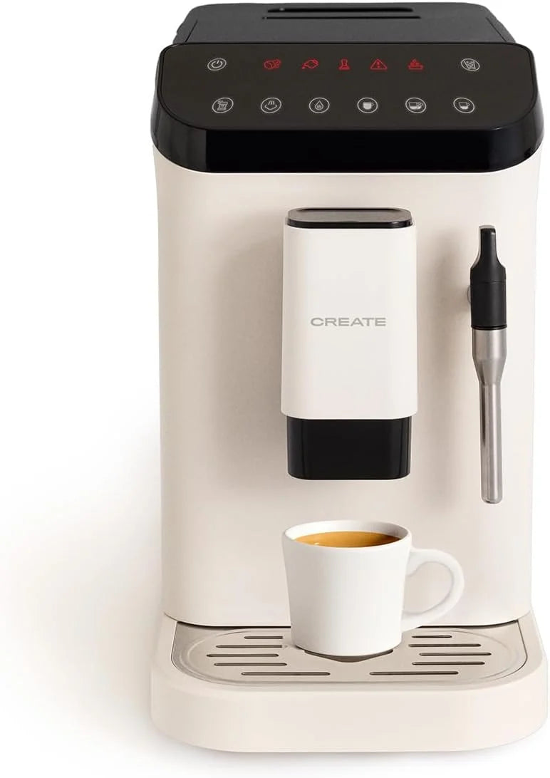 CREATE / THERA MATIC TOUCH/Cafetera superautomática blanco roto / 20 bar, tanque 1,5l, depósito para granos de café de 180g, brazo vaporizador, panel de control táctil, función autolimpieza, 1350W