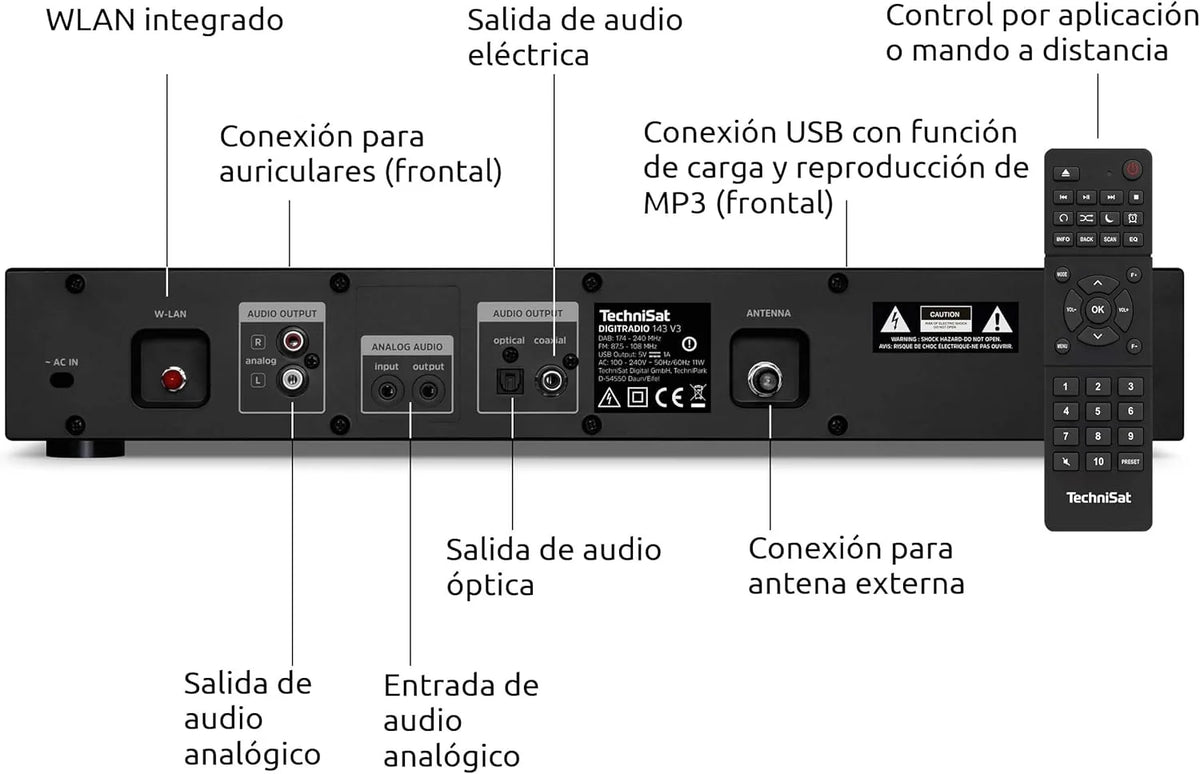 TechniSat DIGITRADIO 143 (V3) - Sintonizador HiFi de Radio por Internet (Radio Digital Dab+, transmisión de Audio Bluetooth, Spotify Connect, Antena de Lanzamiento, Control Remoto, Ancho de 43,5 cm)
