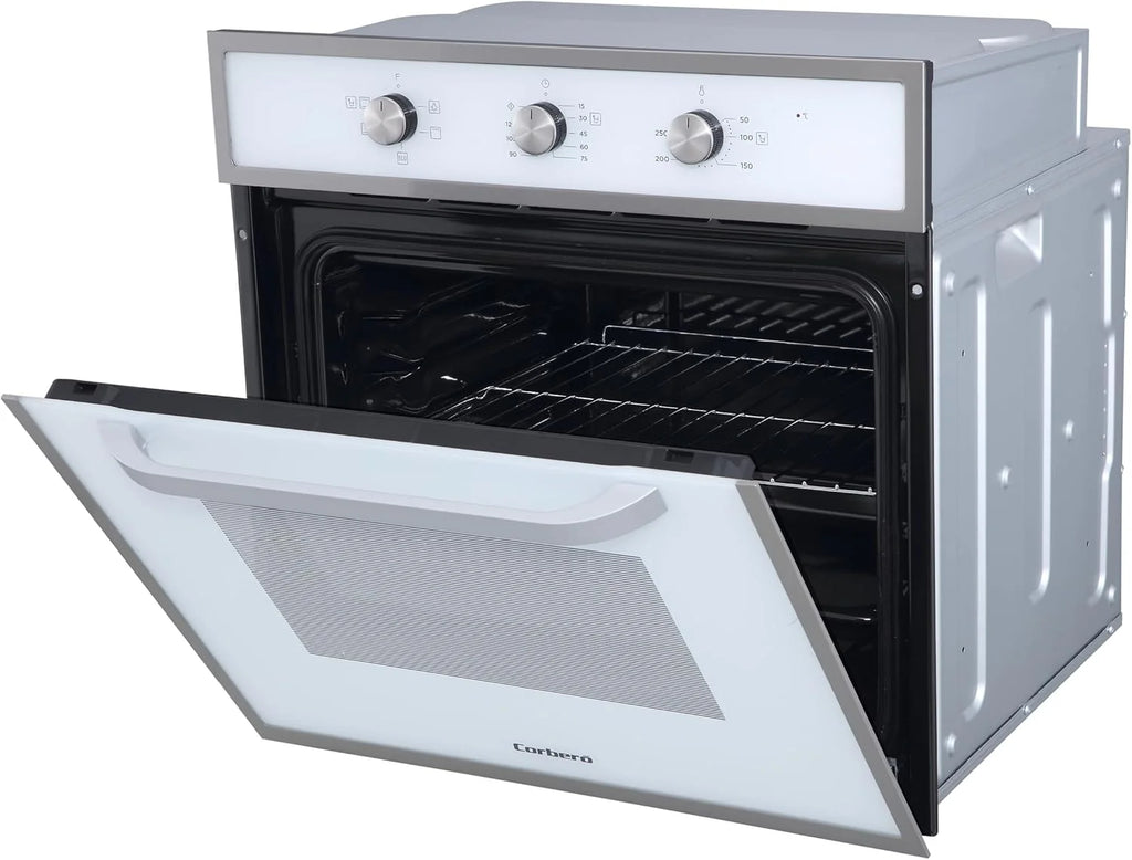 Corberó - Horno convección 70L | CCHM603W | 60x60x58 cm |Convencional con 4 Programas | Luz Interior | Limpieza Hidrólisis | Puerta Doble Cristal | 2100W | Blanco perfil Inox