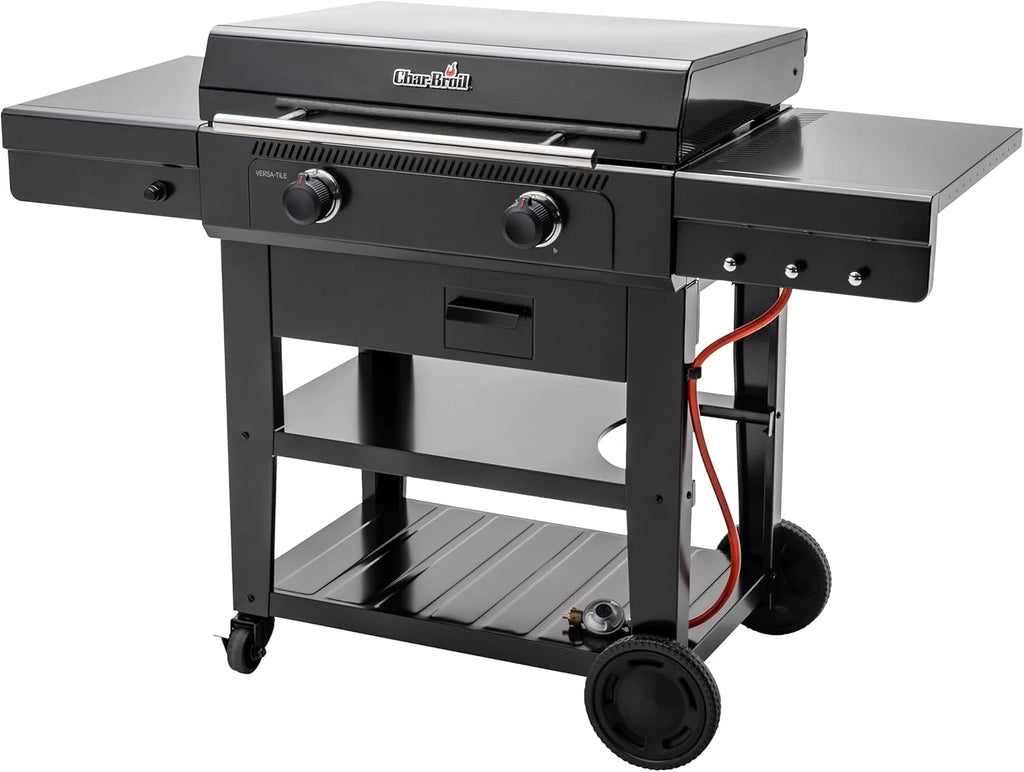 Char-Broil Barbacoa de Gas Versa-Tile, Plancha a Gas de 2 Zonas, Superficie de Cocción: 70 x 50 cm, Sistema de Módulos 3 en 1: Plancha, Parrilla y Horno para Pizza