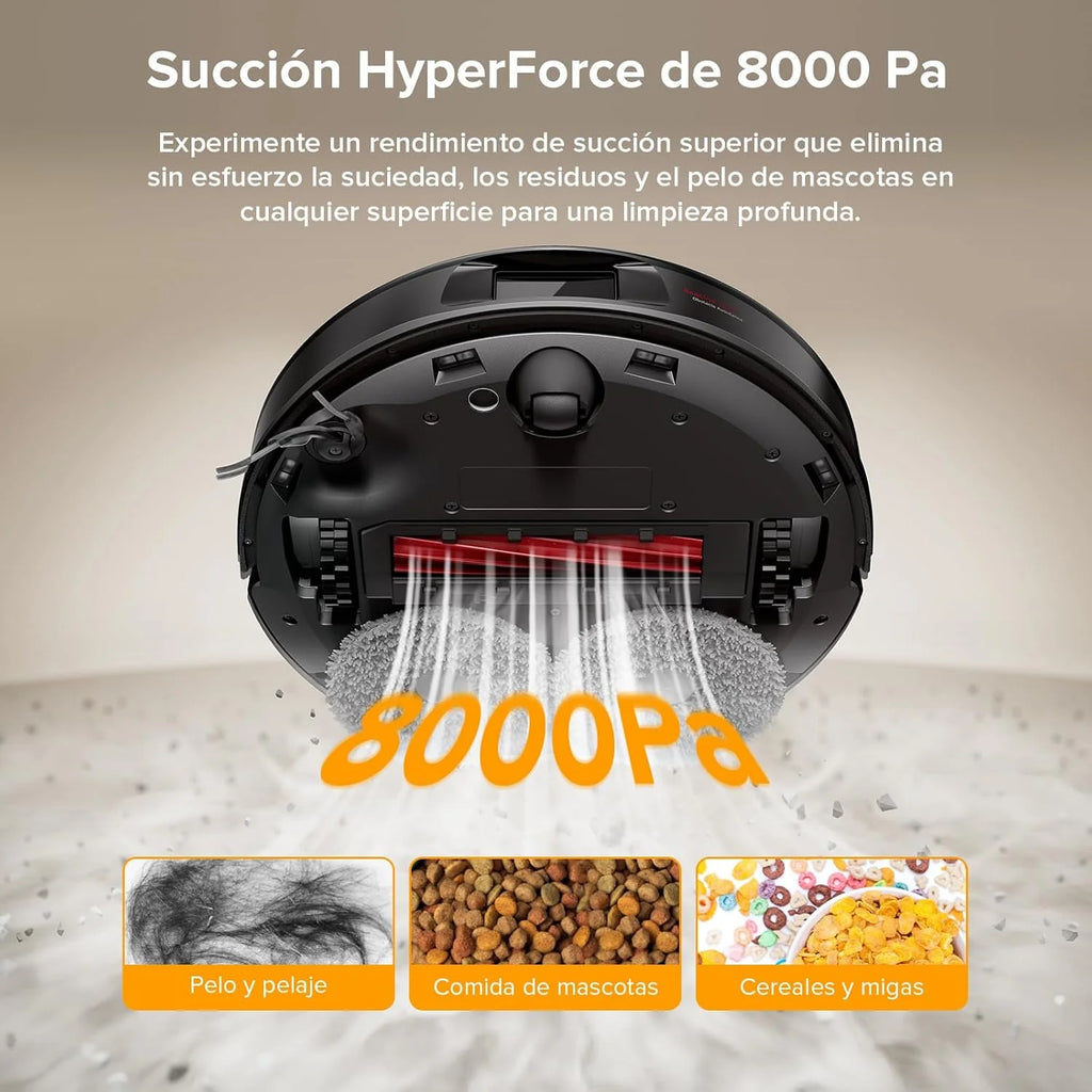 roborock Robot Aspirador QV 35A Set, 8000Pa de succión, Dos mopas giratorias elevables, cepillos antienredos, tecnología reactiva para Evitar obstáculos, navegación y mapeo,Negro