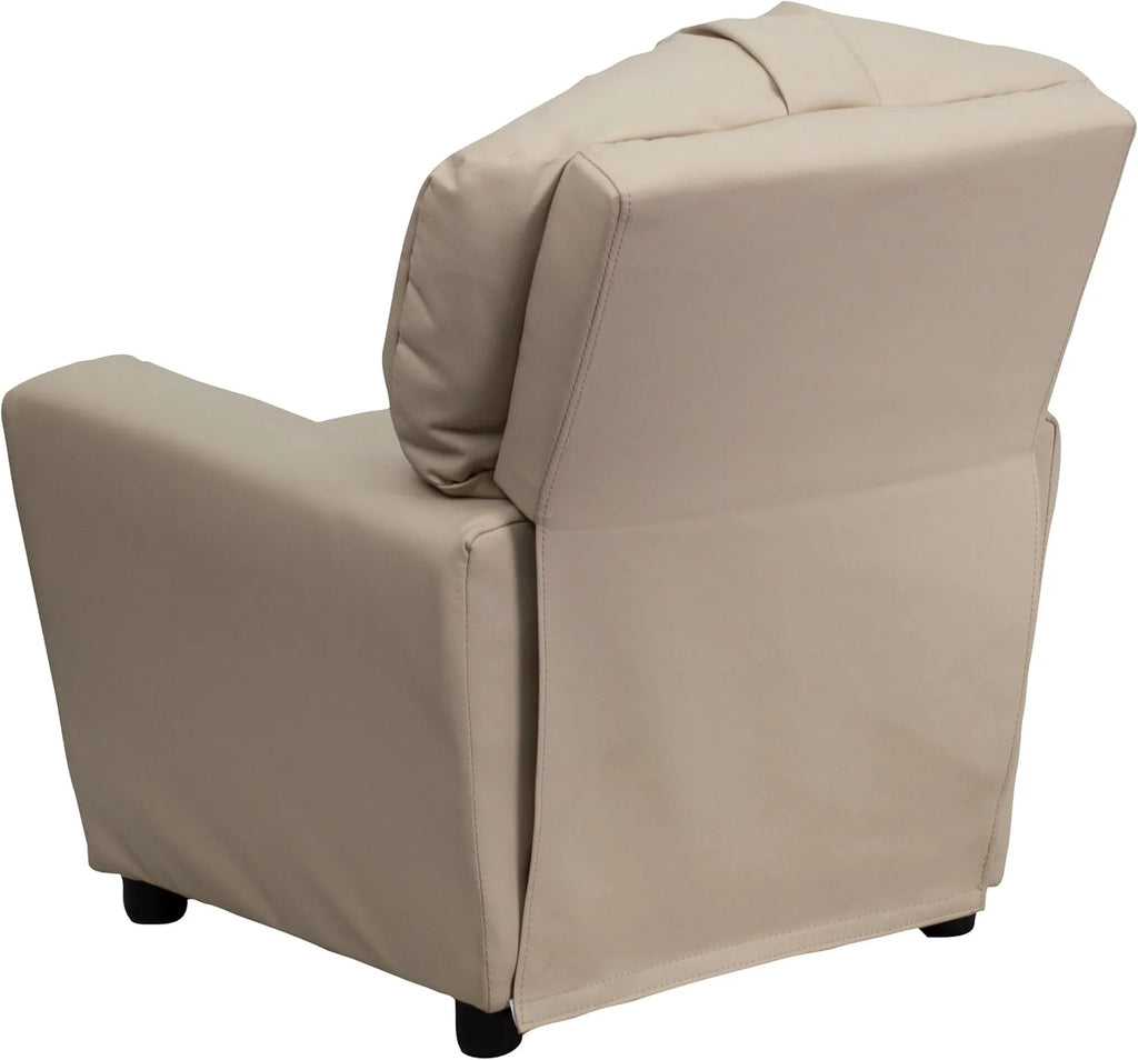 Flash Furniture Współczesny leżak dziecięcy z uchwytem na kubki, drewno, beżowy winyl, 66,04 x 53,34 x 53,34 cm