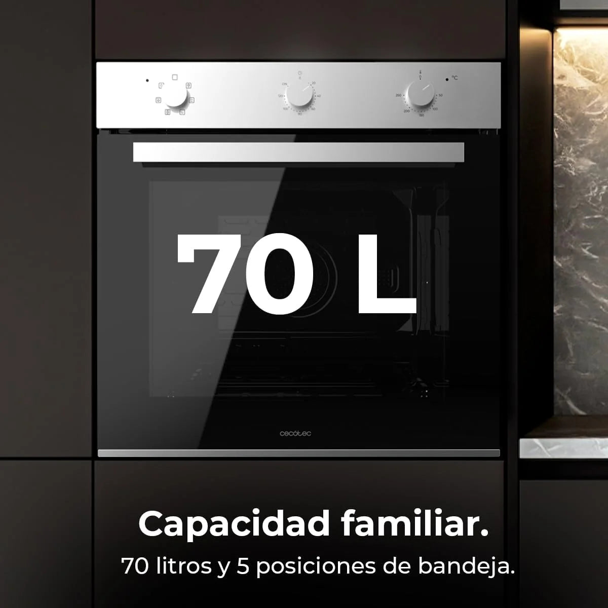 Cecotec Horno Integrable Multifunción 70L Bolero Hexa M236000 Line Time. 2800W, 6 Funciones, Temporizador, Steam Base XXL, Steam Assist, Steam EasyClean, Cooling Fan, Modo Defrost, Eco, Convección