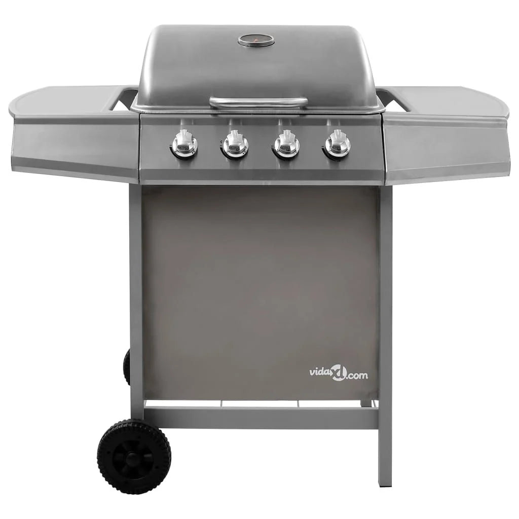 Barbacoa De Gas Con 4 Fogones Plateada Vidaxl
