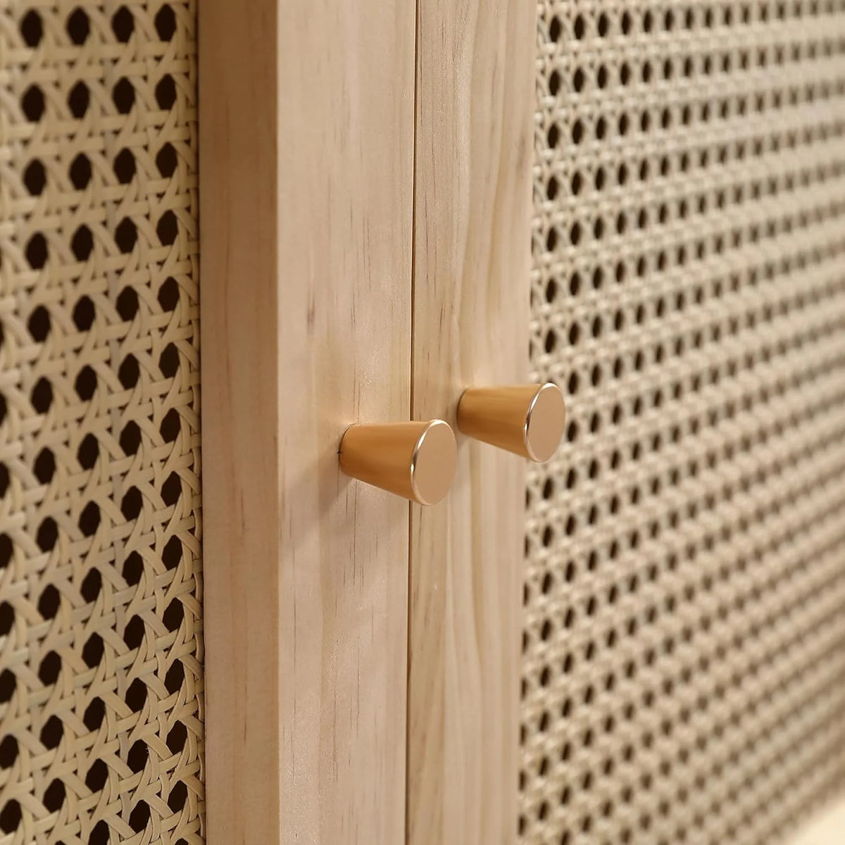 Soweiz Armario con barra, armario de 2 puertas, dormitorio, red de ratán, sala de estar, con tapa inferior abatible, tableros de partículas+ratán de polietileno, natural