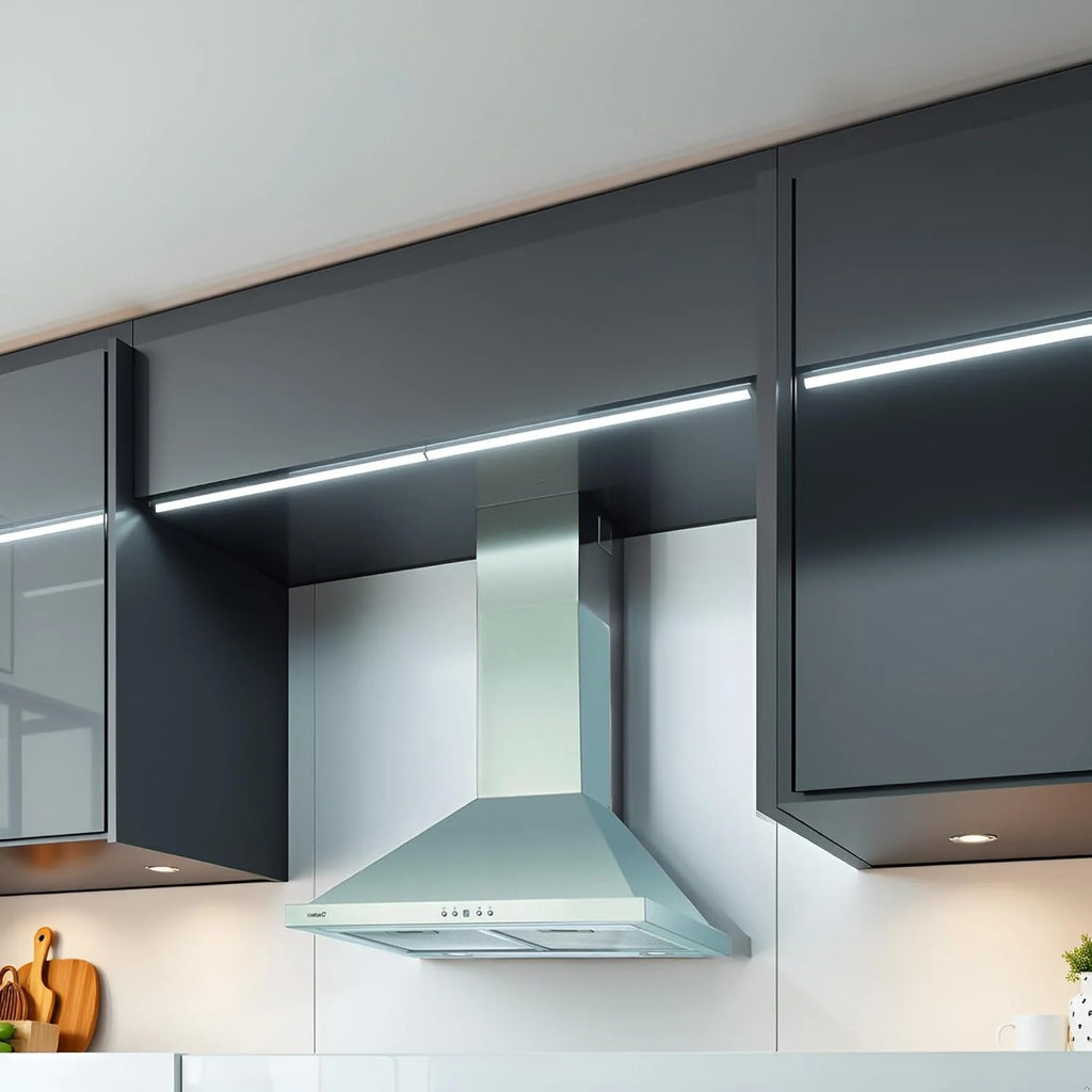 CATA Campana Extractora BETA PRO 7000 X Control Electrónico Temporizador 3 Niveles Extracción 1027 m3/h Nivel Sonoro 64 dB Motor A100 Consumo 380 W Iluminación Led Color Inox