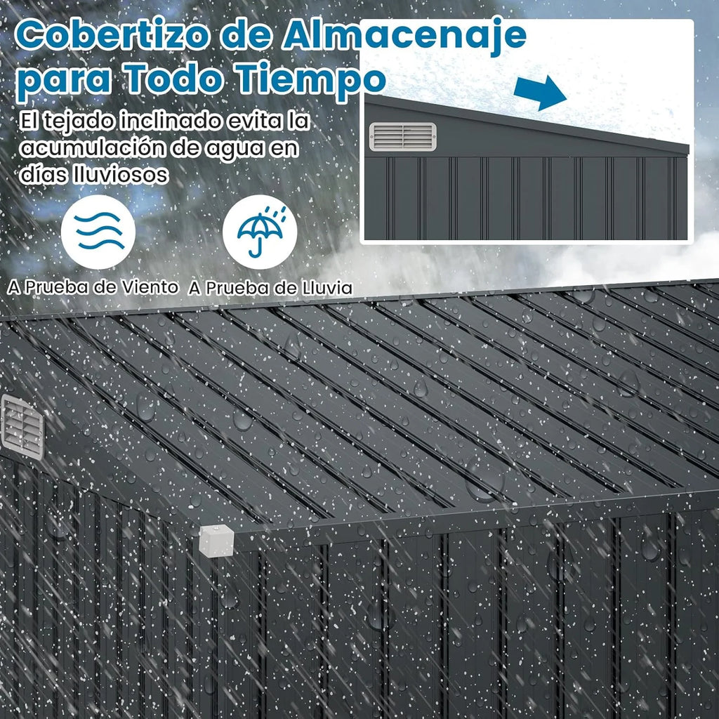 COSTWAY Caseta Jardin Exterior, 235 x 117 x 185 cm, obertizo Jardin Exterior con 2 Puertas, Techo Inclinado, Casita Organizador de Metal Galvanizado, Organizador de Herramientas para Jardín Patio