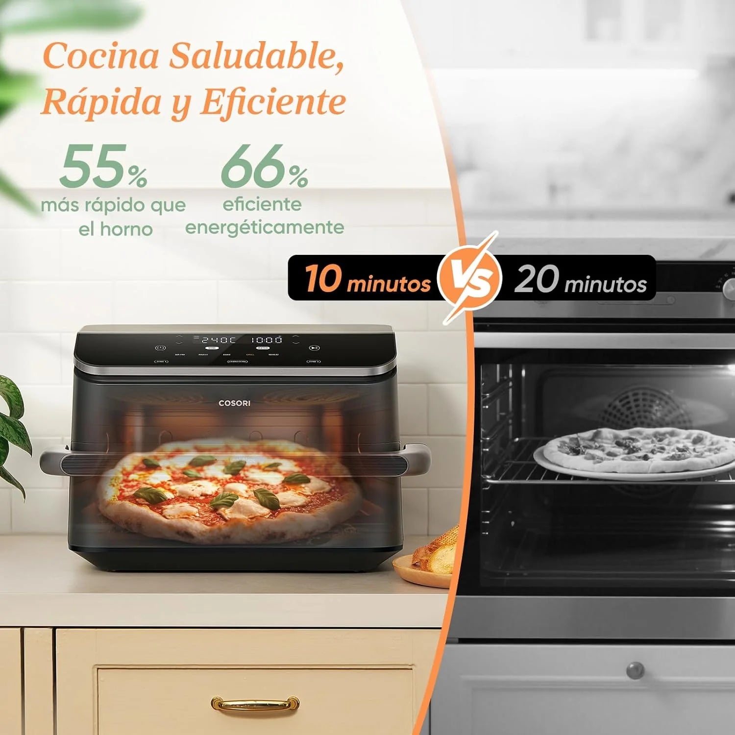 Cosori Freidora de Aire Dual Blaze TwinFry 10 Litro-True Metal-Doble Resistencia 2800 W (35–240 °C)-Divisor para Zonas de la Gran Doble Cesta-6 Funciones-Smart WiFi-Máx 10 Personas-Limpiable