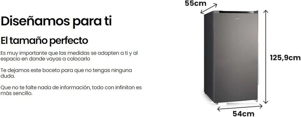 INFINITON Congelador Vertical CV-140L25XEQ, 145 Litros, E, Función Fast Freezing, Congelador 4****, cajón Flap, Tirador integrado, Puerta reversible, Inox