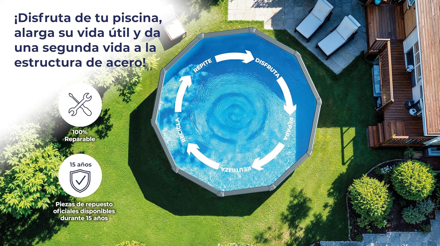 Piscina de Acero Elevada,Redonda con Aspecto Acero Blanco. Piscinas Desmontables para Jardín 550 x 132 cm - Piscina Gre KITPROV508 Atlantis.