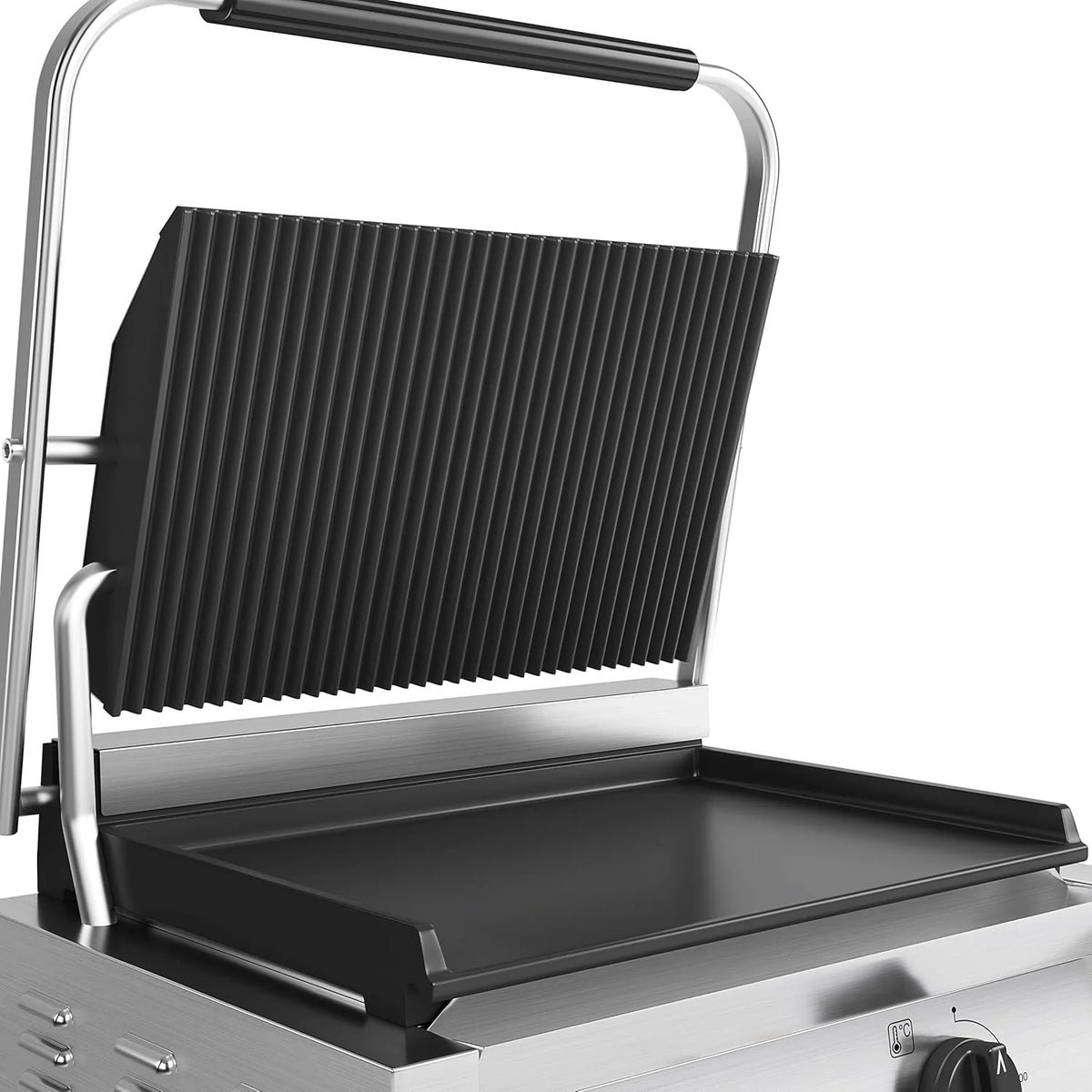 METRO Professional Plancha con Panini grill GPG1202, acero inoxidable, 43 x 36 x 20 cm, temperatura hasta 300°C, 45 paninis cada 60 minutos, plata