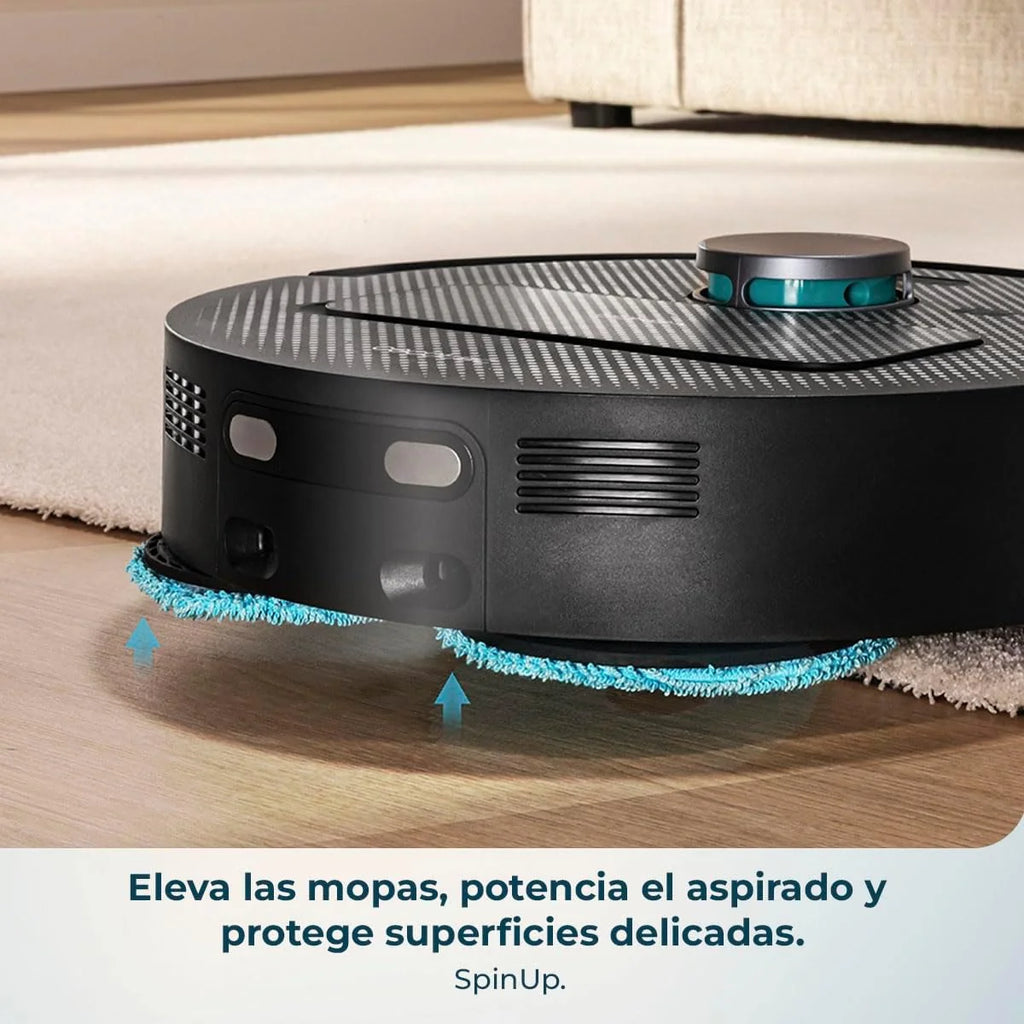 Cecotec Robot Aspirador y Friegasuelos con Base de Autovaciado y App Conga X50 X-Treme. Navegación Láser, Mapeo Interactivo, 15000Pa, Autonomía 240mins, Mopas Elevables, Base con 3 Depósitos