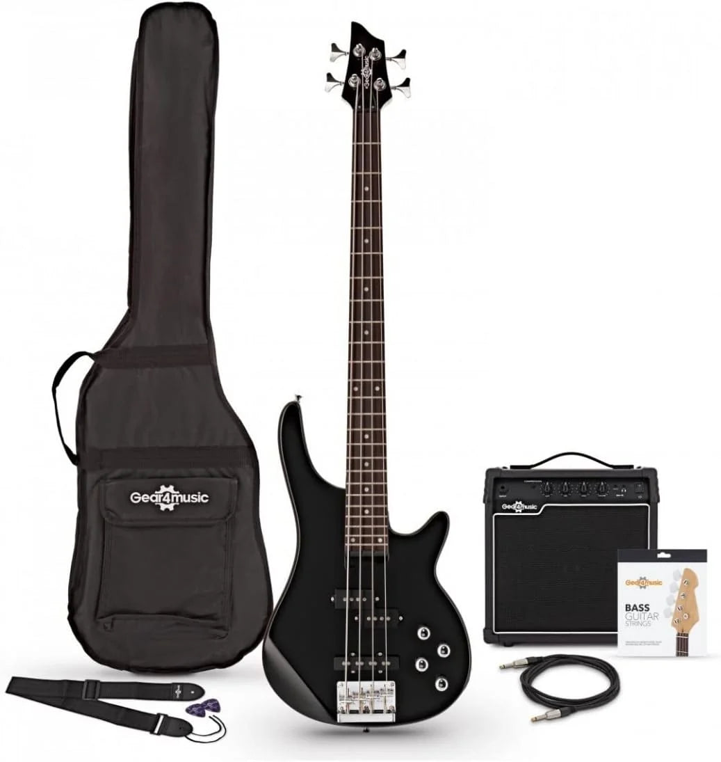 Bajo Eléctrico Con Amplificador De 15 W Chicago de Gear4music 4 Cuerdas Negro