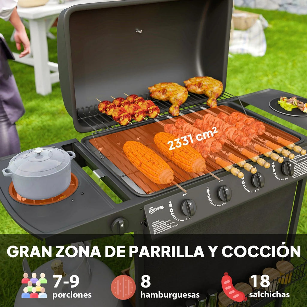 Barbacoa De Gas De Acero Abs 121x54x97 Cm-outsunny. Negro