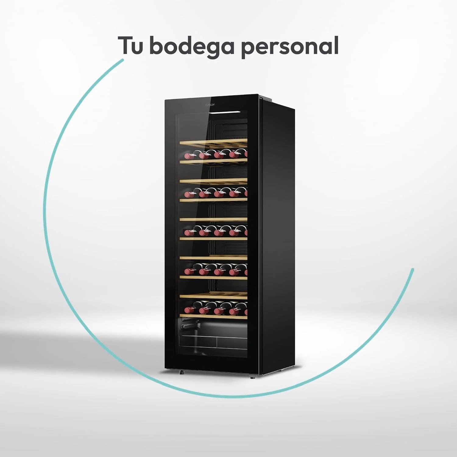 Candy DiVino CWC058, Vinoteca, 58 Botellas, WiFi, App hOn, Puerta Reversible, 10 Baldas, Tratamiento Anti-UV, Compresor Antivibraciones, Iluminación LED, Control Digital,Tirador Integrado, 37DB, Negro